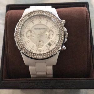 Michael Kors white ceramic link watch crystal